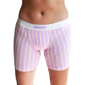 imagePOSESHE Womens Boxer Briefs 6quot Inseam Ultrasoft MicroModal Boyshorts Underwear S5XLPurple Stripes