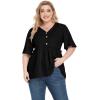 imagePOSESHE Womens Long Sleeve L5X Plus Size Waffle Knit Tunic Tops Button Up V Neck Loose Fit Henley TshirtB01 Short Sleeve Black