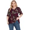 imagePOSESHE Womens Long Sleeve L5X Plus Size Waffle Knit Tunic Tops Button Up V Neck Loose Fit Henley TshirtB02 Short Floral Wine Red