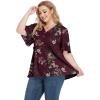 imagePOSESHE Womens Long Sleeve L5X Plus Size Waffle Knit Tunic Tops Button Up V Neck Loose Fit Henley TshirtB02 Short Floral Wine Red