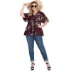 imagePOSESHE Womens Long Sleeve L5X Plus Size Waffle Knit Tunic Tops Button Up V Neck Loose Fit Henley TshirtB02 Short Floral Wine Red