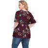 imagePOSESHE Womens Long Sleeve L5X Plus Size Waffle Knit Tunic Tops Button Up V Neck Loose Fit Henley TshirtB02 Short Floral Wine Red