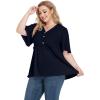 imagePOSESHE Womens Long Sleeve L5X Plus Size Waffle Knit Tunic Tops Button Up V Neck Loose Fit Henley TshirtB03 Short Sleeve Navy