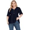 imagePOSESHE Womens Long Sleeve L5X Plus Size Waffle Knit Tunic Tops Button Up V Neck Loose Fit Henley TshirtB03 Short Sleeve Navy