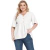 imagePOSESHE Womens Long Sleeve L5X Plus Size Waffle Knit Tunic Tops Button Up V Neck Loose Fit Henley TshirtB04 Short Sleeve White