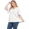 imagePOSESHE Womens Long Sleeve L5X Plus Size Waffle Knit Tunic Tops Button Up V Neck Loose Fit Henley TshirtB04 Short Sleeve White