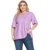imagePOSESHE Womens Long Sleeve L5X Plus Size Waffle Knit Tunic Tops Button Up V Neck Loose Fit Henley TshirtB05 Short Sleeve Purple