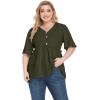 imagePOSESHE Womens Long Sleeve L5X Plus Size Waffle Knit Tunic Tops Button Up V Neck Loose Fit Henley TshirtB06 Short Sleeve Green