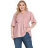 imagePOSESHE Womens Long Sleeve L5X Plus Size Waffle Knit Tunic Tops Button Up V Neck Loose Fit Henley TshirtB07 Short Sleeve Pink