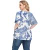 imagePOSESHE Womens Long Sleeve L5X Plus Size Waffle Knit Tunic Tops Button Up V Neck Loose Fit Henley TshirtB08 Short Blue Tiedye