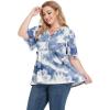 imagePOSESHE Womens Long Sleeve L5X Plus Size Waffle Knit Tunic Tops Button Up V Neck Loose Fit Henley TshirtB08 Short Blue Tiedye
