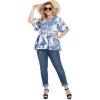 imagePOSESHE Womens Long Sleeve L5X Plus Size Waffle Knit Tunic Tops Button Up V Neck Loose Fit Henley TshirtB08 Short Blue Tiedye