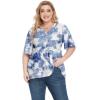 imagePOSESHE Womens Long Sleeve L5X Plus Size Waffle Knit Tunic Tops Button Up V Neck Loose Fit Henley TshirtB08 Short Blue Tiedye
