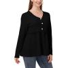 imagePOSESHE Womens Long Sleeve L5X Plus Size Waffle Knit Tunic Tops Button Up V Neck Loose Fit Henley TshirtC01 Long Sleeve Black