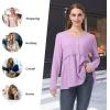 imagePOSESHE Womens Long Sleeve L5X Plus Size Waffle Knit Tunic Tops Button Up V Neck Loose Fit Henley TshirtC02 Long Floral Wine Red