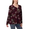 imagePOSESHE Womens Long Sleeve L5X Plus Size Waffle Knit Tunic Tops Button Up V Neck Loose Fit Henley TshirtC02 Long Floral Wine Red