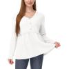 imagePOSESHE Womens Long Sleeve L5X Plus Size Waffle Knit Tunic Tops Button Up V Neck Loose Fit Henley TshirtC04 Long Sleeve White