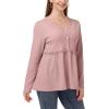 imagePOSESHE Womens Long Sleeve L5X Plus Size Waffle Knit Tunic Tops Button Up V Neck Loose Fit Henley TshirtC07 Long Sleeve Pink