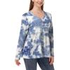 imagePOSESHE Womens Long Sleeve L5X Plus Size Waffle Knit Tunic Tops Button Up V Neck Loose Fit Henley TshirtC08 Long Blue Tiedye