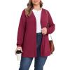 imagePOSESHE Womens Plus Size Cardigan Sweater 2024 Fall Long Sleeve Lightweight Knit Open Front Casual Loose CardiganWine Red