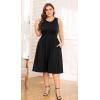 imagePOSESHE Womens Plus Size Dress 2024 Summer Round Neck Sleeveless Casual Empire Waist Loose Fit Swing Tank Dress with PocketsB1black