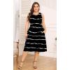 imagePOSESHE Womens Plus Size Dress 2024 Summer Round Neck Sleeveless Casual Empire Waist Loose Fit Swing Tank Dress with PocketsBlack Stripe