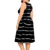 imagePOSESHE Womens Plus Size Dress 2024 Summer Round Neck Sleeveless Casual Empire Waist Loose Fit Swing Tank Dress with PocketsBlack Stripe
