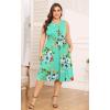 imagePOSESHE Womens Plus Size Dress 2024 Summer Round Neck Sleeveless Casual Empire Waist Loose Fit Swing Tank Dress with PocketsGreen Floral