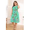 imagePOSESHE Womens Plus Size Dress 2024 Summer Round Neck Sleeveless Casual Empire Waist Loose Fit Swing Tank Dress with PocketsGreen Floral