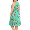 imagePOSESHE Womens Plus Size Dress 2024 Summer Round Neck Sleeveless Casual Empire Waist Loose Fit Swing Tank Dress with PocketsGreen Floral