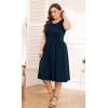 imagePOSESHE Womens Plus Size Dress 2024 Summer Round Neck Sleeveless Casual Empire Waist Loose Fit Swing Tank Dress with PocketsNavy Blue