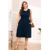 imagePOSESHE Womens Plus Size Dress 2024 Summer Round Neck Sleeveless Casual Empire Waist Loose Fit Swing Tank Dress with PocketsNavy Blue