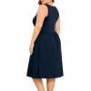 imagePOSESHE Womens Plus Size Dress 2024 Summer Round Neck Sleeveless Casual Empire Waist Loose Fit Swing Tank Dress with PocketsNavy Blue