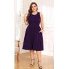 imagePOSESHE Womens Plus Size Dress 2024 Summer Round Neck Sleeveless Casual Empire Waist Loose Fit Swing Tank Dress with PocketsPurple