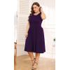 imagePOSESHE Womens Plus Size Dress 2024 Summer Round Neck Sleeveless Casual Empire Waist Loose Fit Swing Tank Dress with PocketsPurple