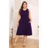 imagePOSESHE Womens Plus Size Dress 2024 Summer Round Neck Sleeveless Casual Empire Waist Loose Fit Swing Tank Dress with PocketsPurple