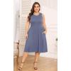 imagePOSESHE Womens Plus Size Dress 2024 Summer Round Neck Sleeveless Casual Empire Waist Loose Fit Swing Tank Dress with PocketsPurple Grey