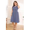 imagePOSESHE Womens Plus Size Dress 2024 Summer Round Neck Sleeveless Casual Empire Waist Loose Fit Swing Tank Dress with PocketsPurple Grey