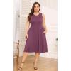 imagePOSESHE Womens Plus Size Dress 2024 Summer Round Neck Sleeveless Casual Empire Waist Loose Fit Swing Tank Dress with PocketsPurple Red