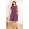 imagePOSESHE Womens Plus Size Dress 2024 Summer Round Neck Sleeveless Casual Empire Waist Loose Fit Swing Tank Dress with PocketsPurple Red