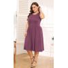 imagePOSESHE Womens Plus Size Dress 2024 Summer Round Neck Sleeveless Casual Empire Waist Loose Fit Swing Tank Dress with PocketsPurple Red