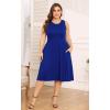 imagePOSESHE Womens Plus Size Dress 2024 Summer Round Neck Sleeveless Casual Empire Waist Loose Fit Swing Tank Dress with PocketsRoyal Blue