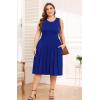 imagePOSESHE Womens Plus Size Dress 2024 Summer Round Neck Sleeveless Casual Empire Waist Loose Fit Swing Tank Dress with PocketsRoyal Blue
