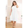 imagePOSESHE Womens Plus Size Dress 2024 Summer Round Neck Sleeveless Casual Empire Waist Loose Fit Swing Tank Dress with PocketsWhite