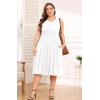 imagePOSESHE Womens Plus Size Dress 2024 Summer Round Neck Sleeveless Casual Empire Waist Loose Fit Swing Tank Dress with PocketsWhite
