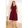 imagePOSESHE Womens Plus Size Dress 2024 Summer Round Neck Sleeveless Casual Empire Waist Loose Fit Swing Tank Dress with PocketsWine Red