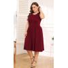 imagePOSESHE Womens Plus Size Dress 2024 Summer Round Neck Sleeveless Casual Empire Waist Loose Fit Swing Tank Dress with PocketsWine Red