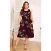 imagePOSESHE Womens Plus Size Dress 2024 Summer Round Neck Sleeveless Casual Empire Waist Loose Fit Swing Tank Dress with PocketsWine Red Fl