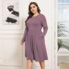 imagePOSESHE Womens Plus Size Dresses 2024 Long Sleeves Crew Neck Casual Dresses Empire Waist Loose Flowy Dress with PocketsBean Red