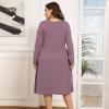 imagePOSESHE Womens Plus Size Dresses 2024 Long Sleeves Crew Neck Casual Dresses Empire Waist Loose Flowy Dress with PocketsBean Red